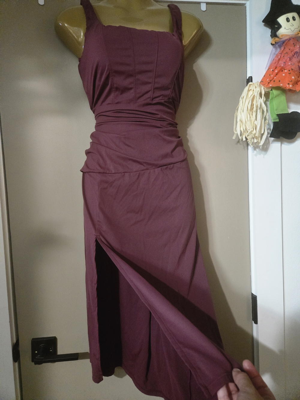 Halara SoftlyZero Airy Corset Ruched Midi Dress Fig Burgundy L